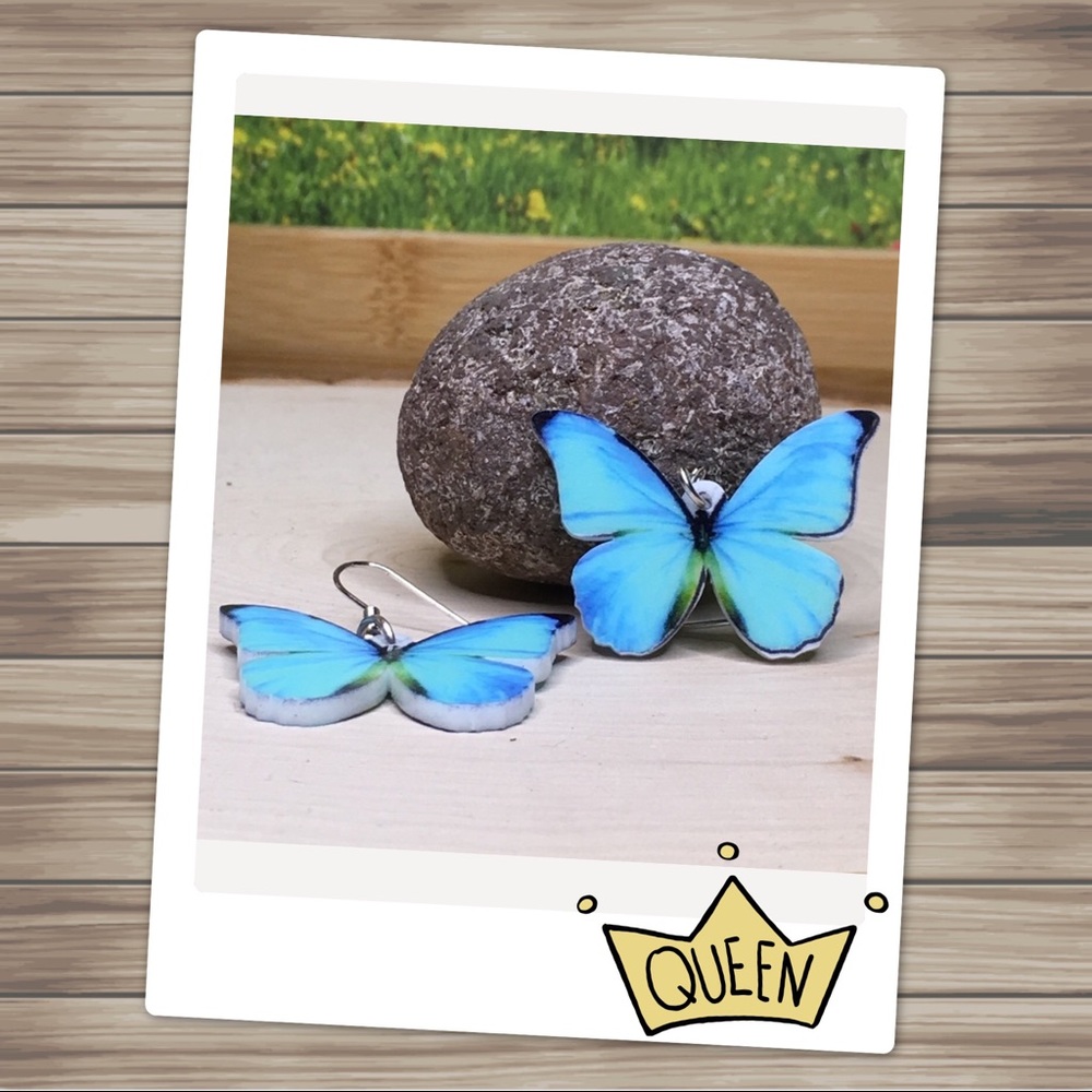 Blue Butterfly Acrylic Earrings - Picture 3 of 7